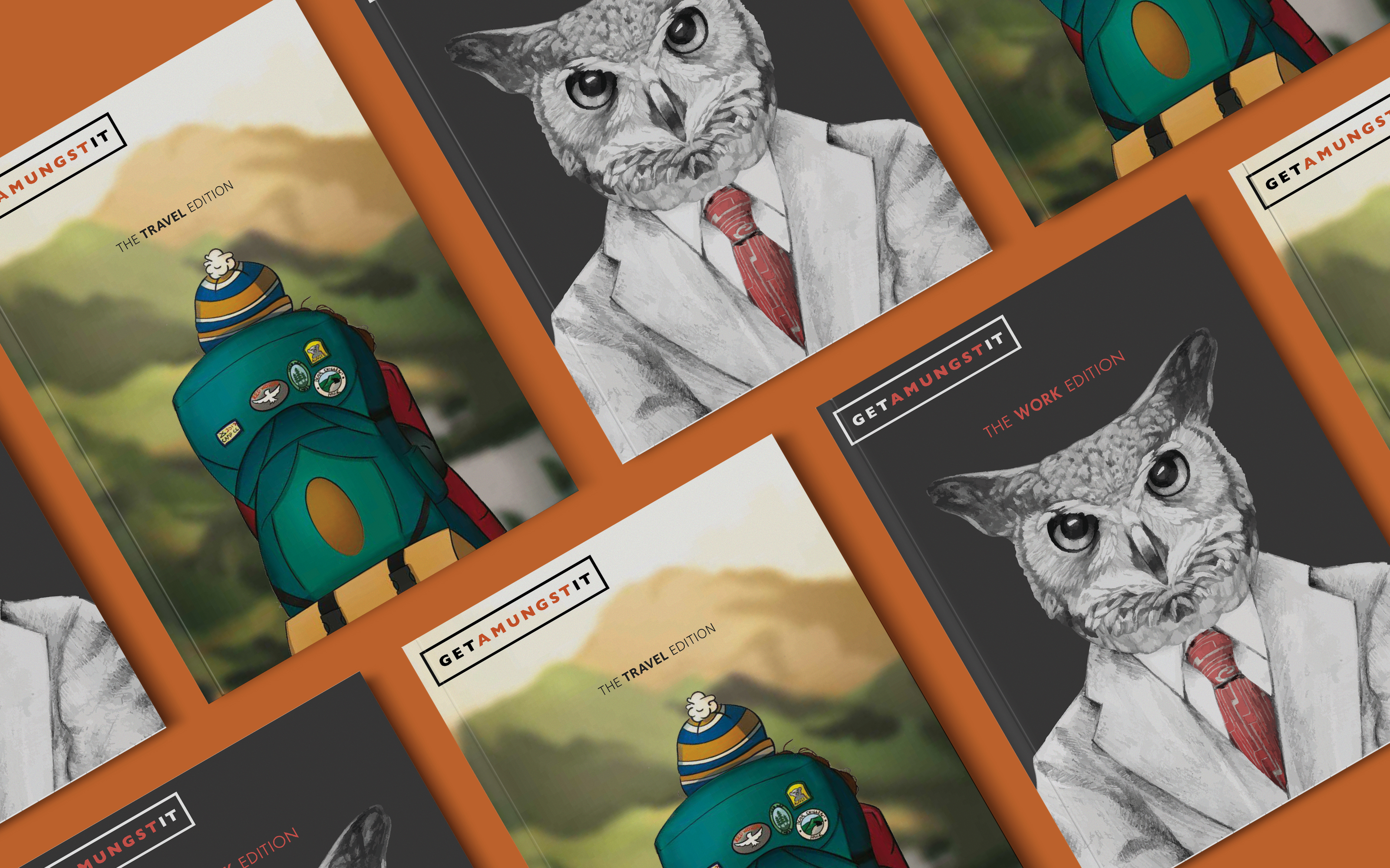 Photo of Getamungstit magazine covers shown on a bright orange background